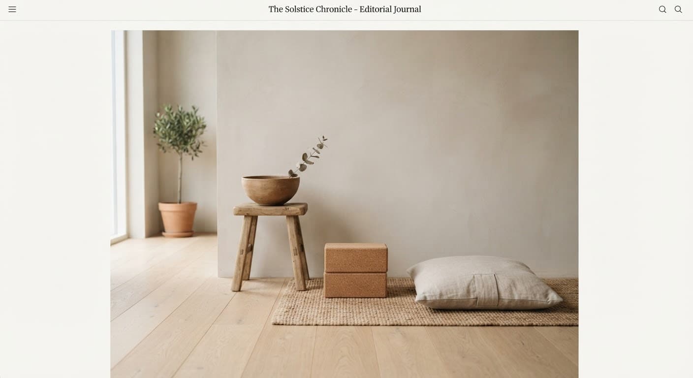 An uncluttered meditation corner with cork blocks and a clay bowl